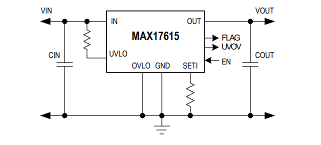 应用电路图 - Analog Devices / Maxim Integrated MAX17615限流器